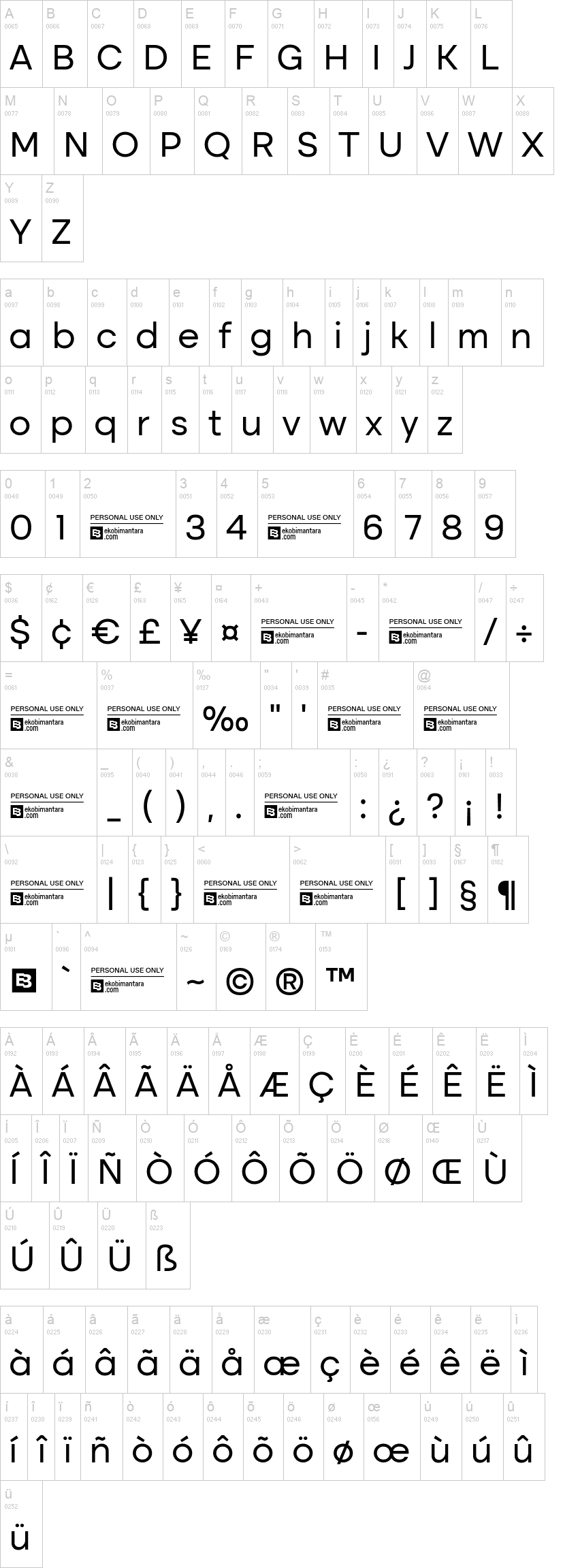 Altone 字体字形表