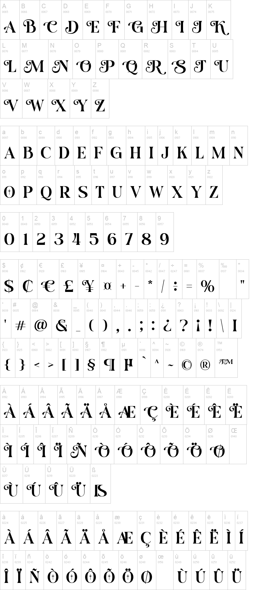 Amore Christmas 字体字形表