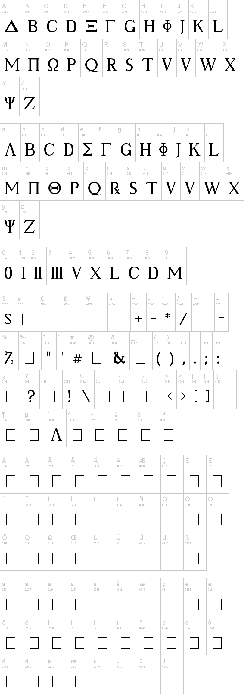 Ancient Geek 字体字形表