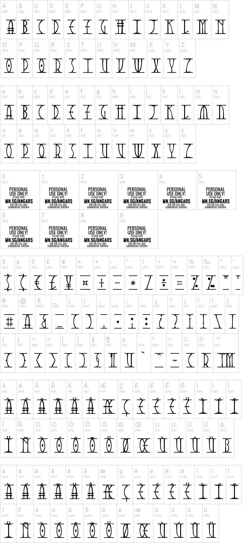 Angars Runes 字体字形表