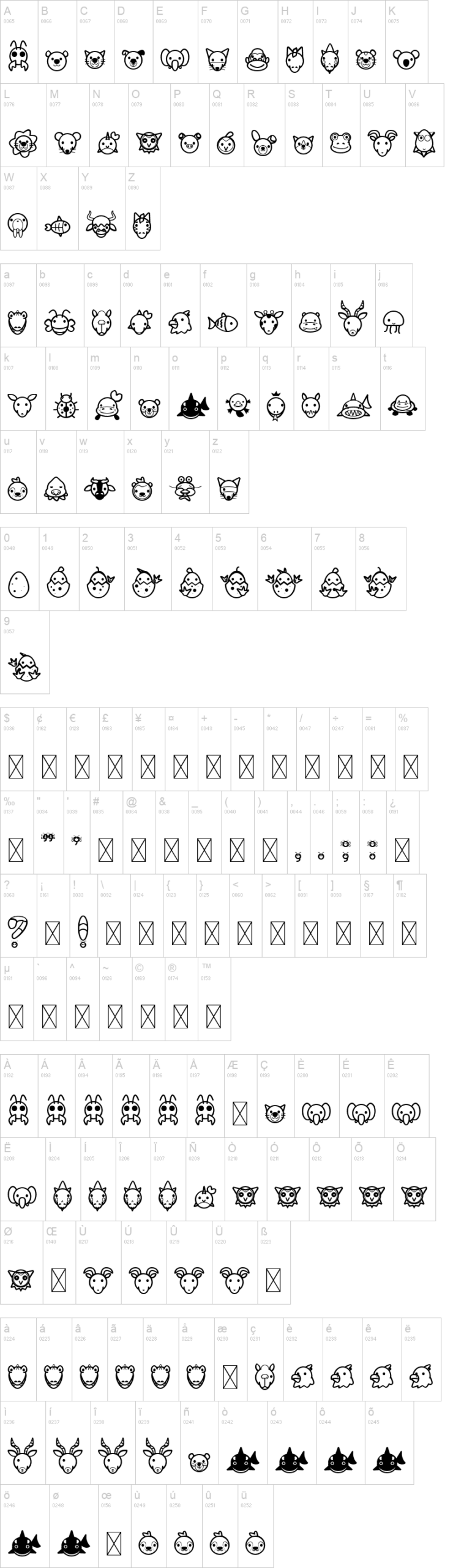 Animal Cute Icon 字体字形表