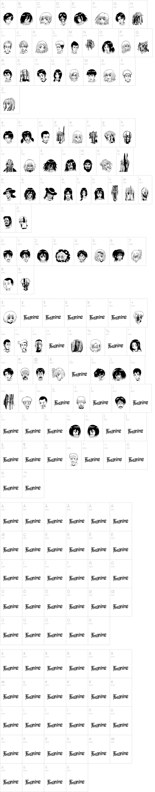 Anime Attack On Titan Image 字体字形表