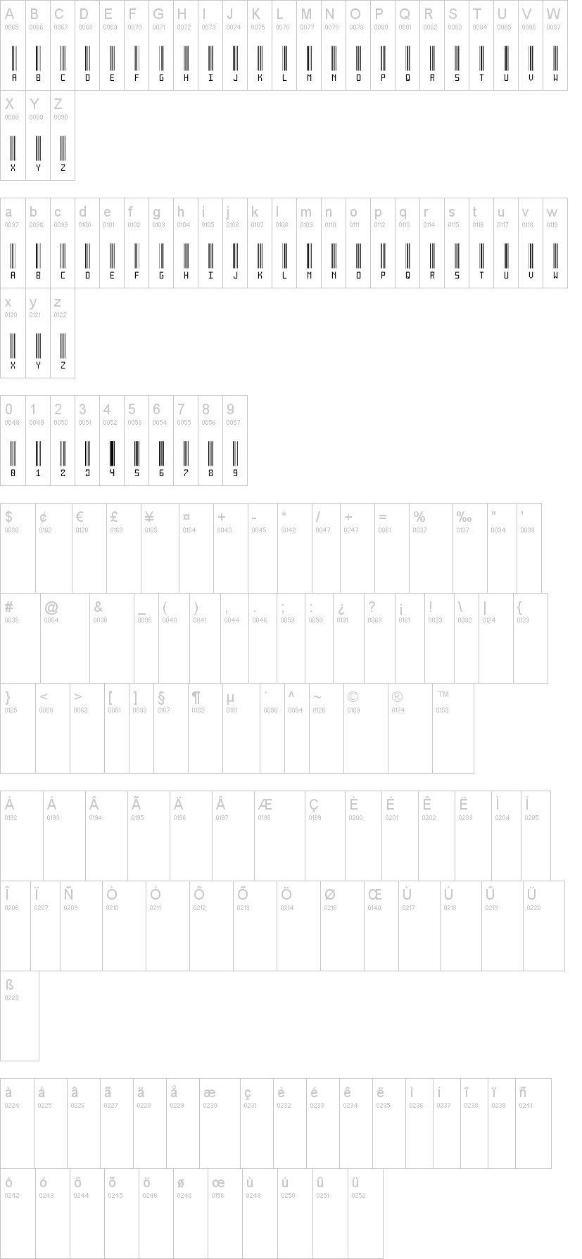 Another Barcode 字体字形表
