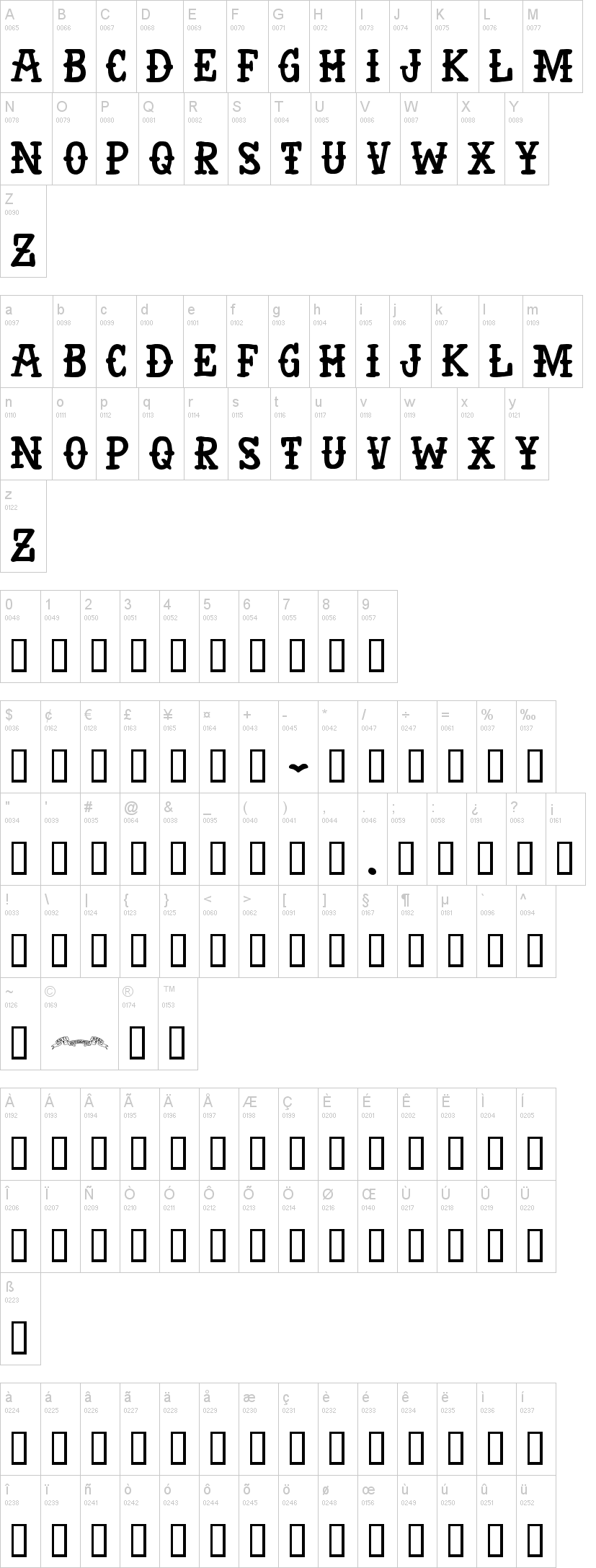 Anti Hero 字体字形表