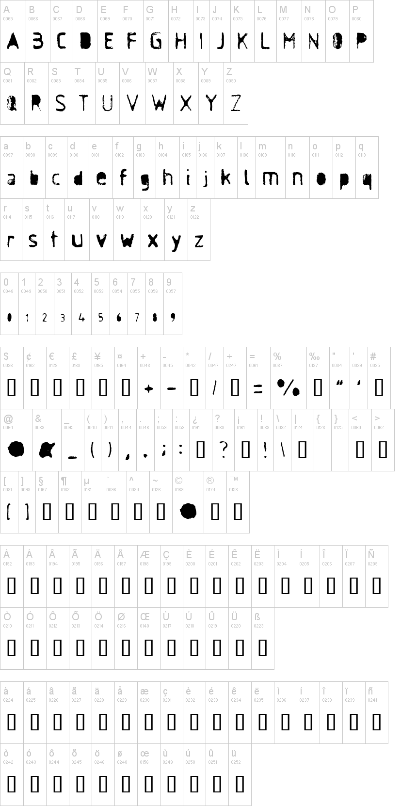 Antisocial 字体字形表
