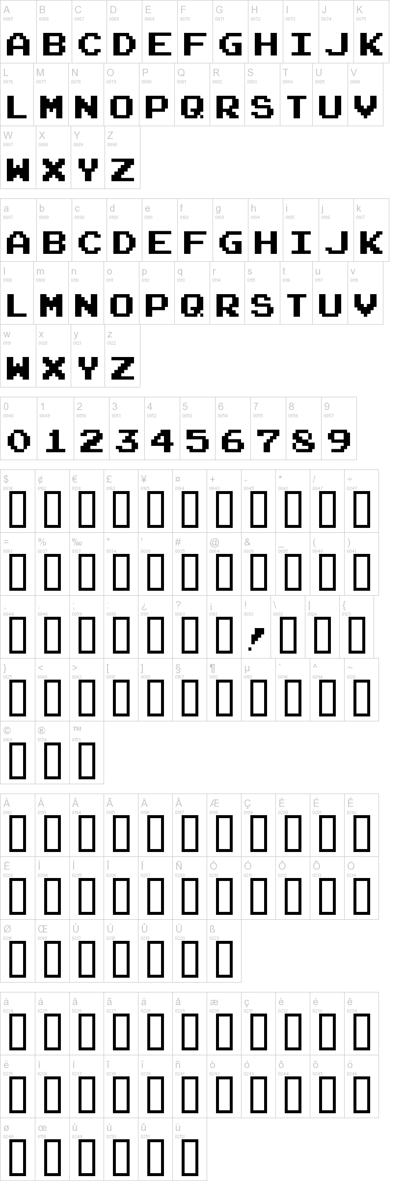 Arcade Classic 字体字形表