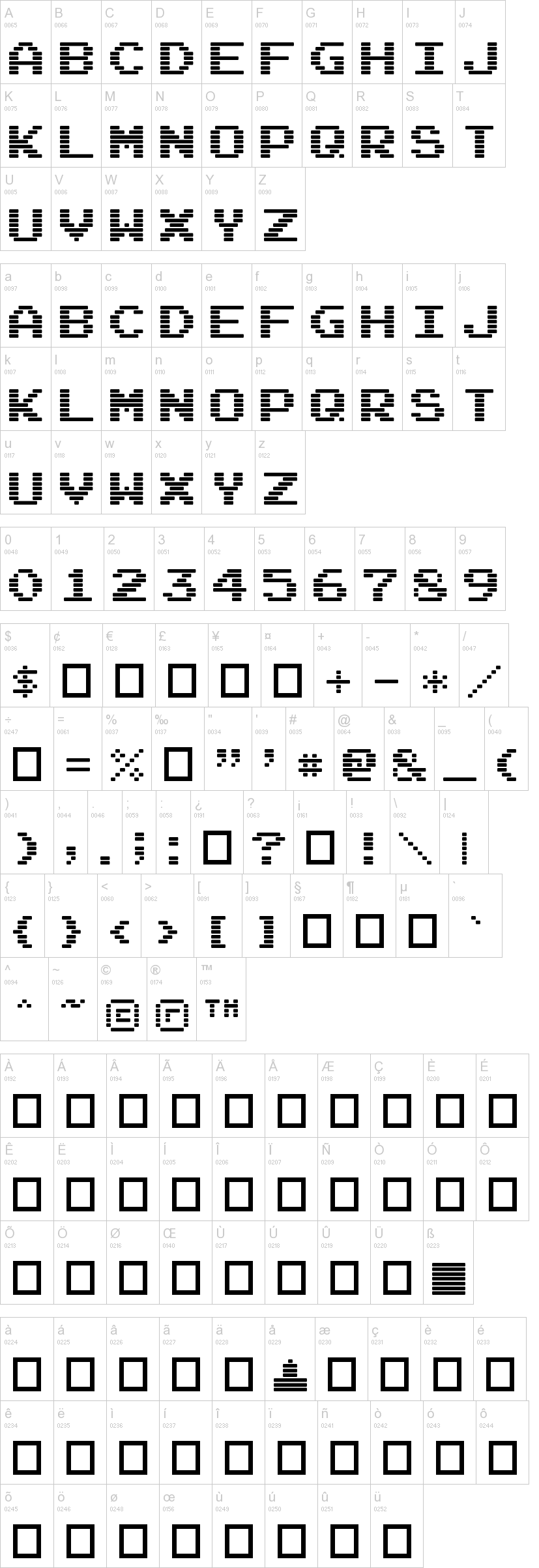 Arcade 字体字形表