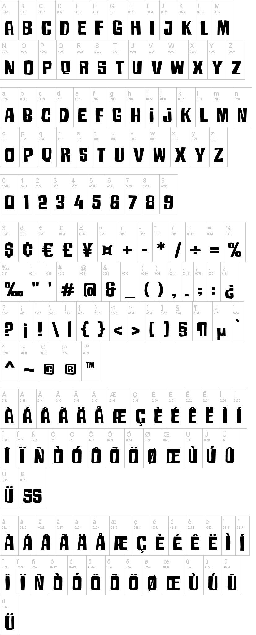 Armageda 字体字形表