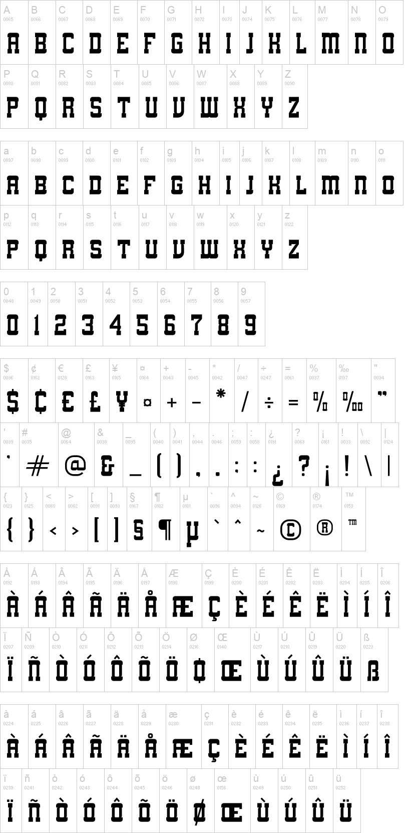 Asgard 字体字形表