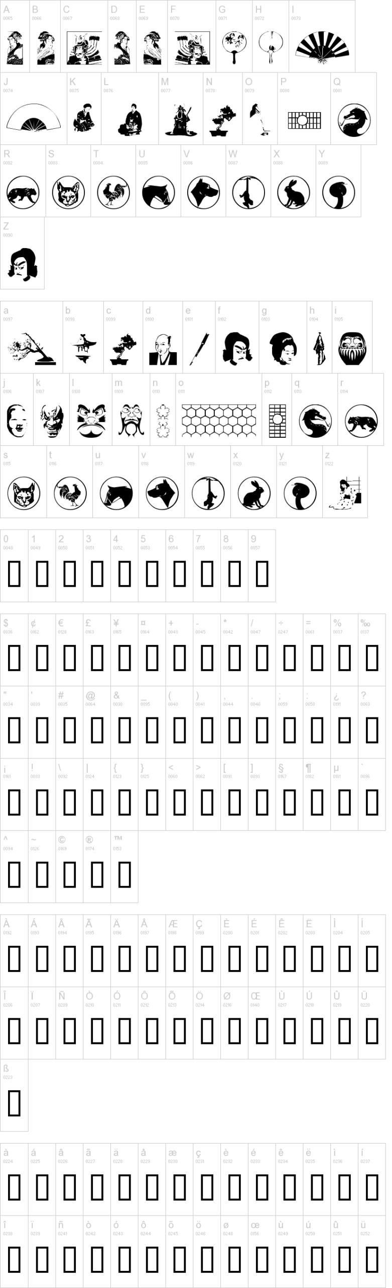 Asian Dings 字体字形表