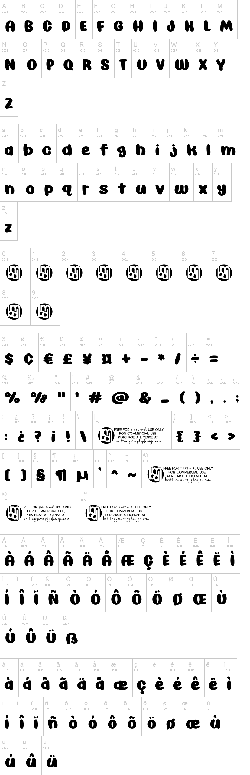 Awesome Possum 字体字形表