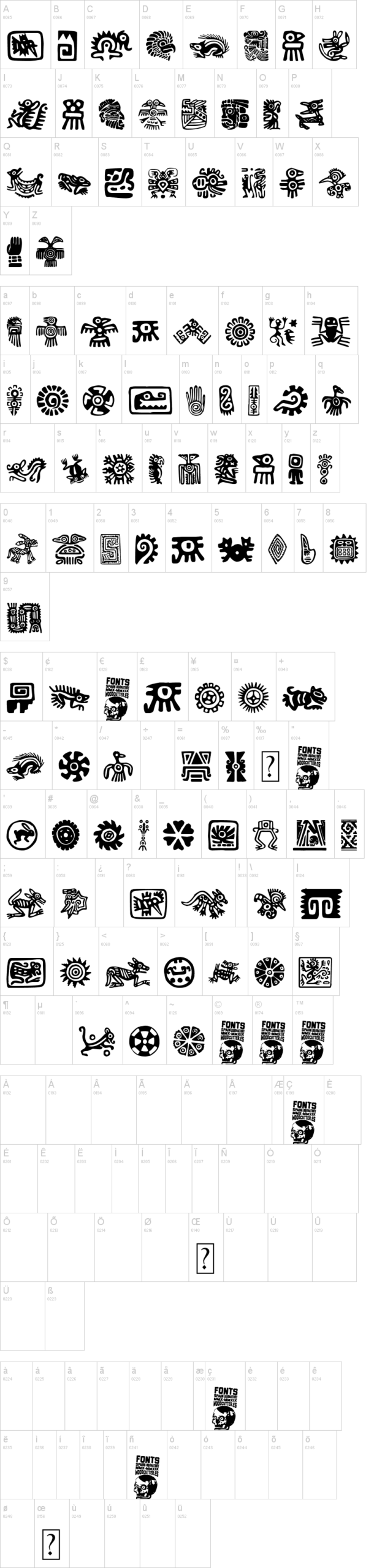 Aztecs Icons 字体字形表
