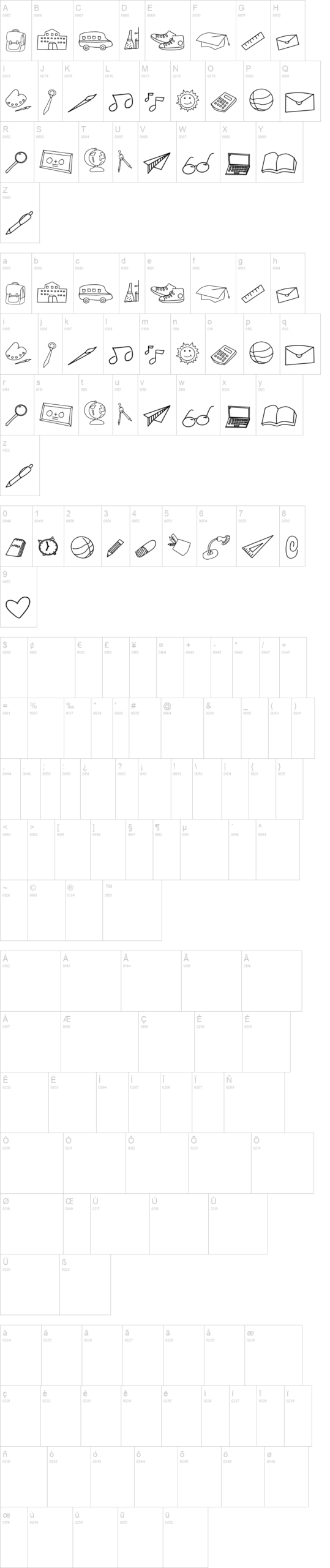 Back to School 字体字形表