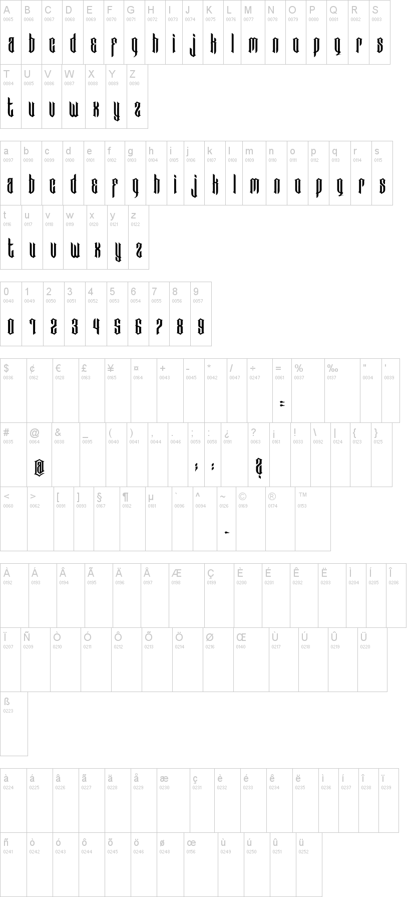 Bad Boys 字体字形表