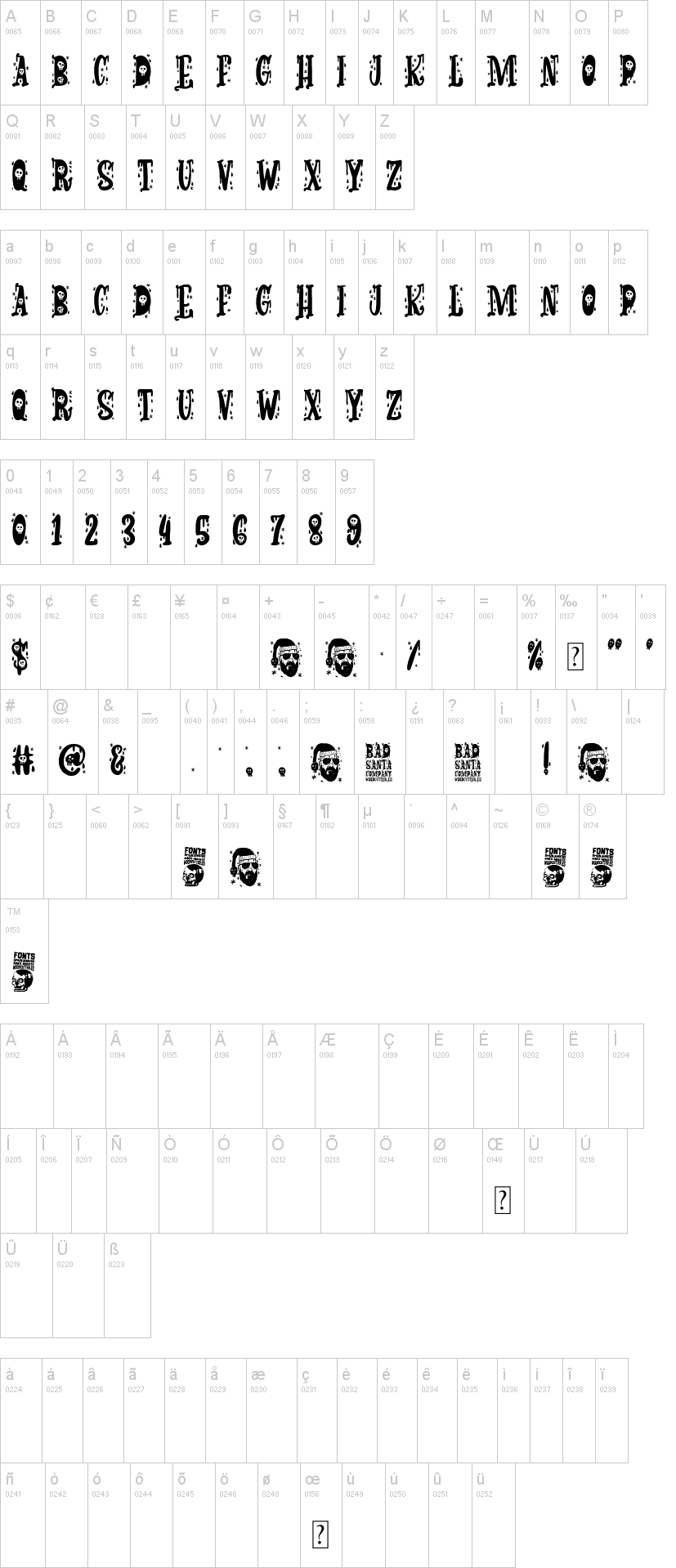 Bad Santa Company 字体字形表