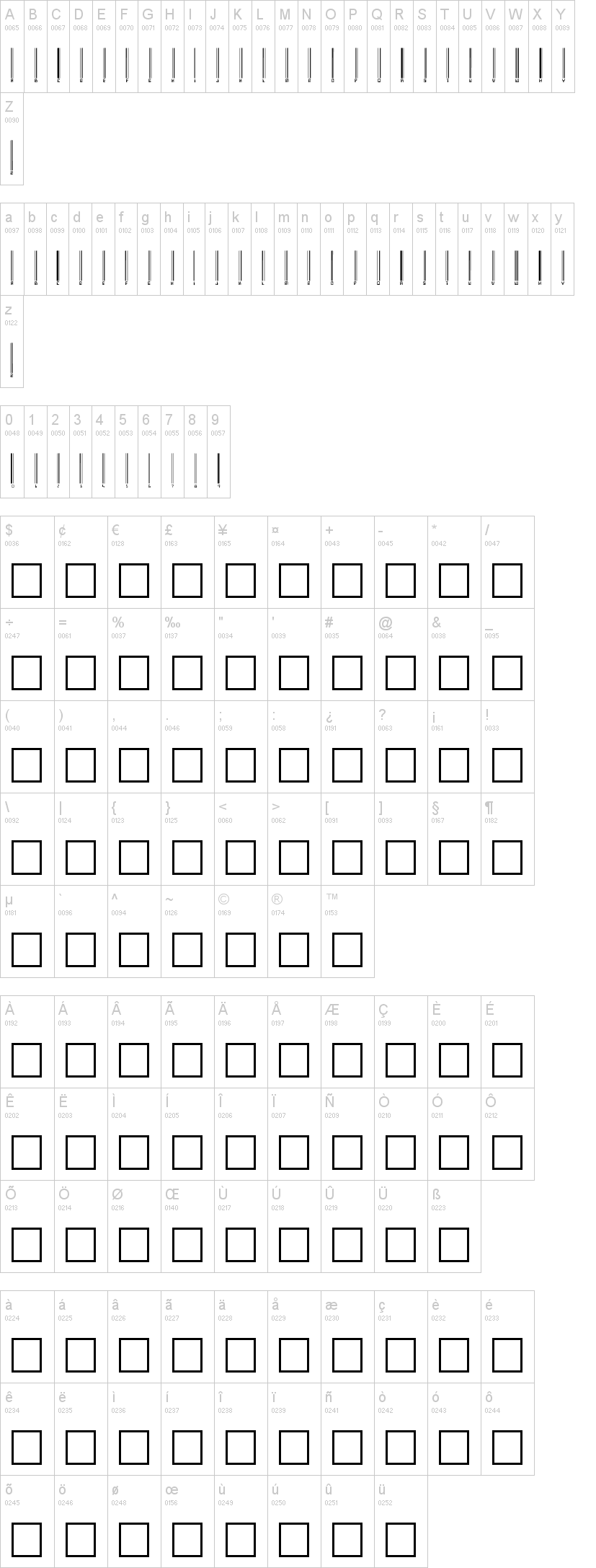 Barcoding 字体字形表