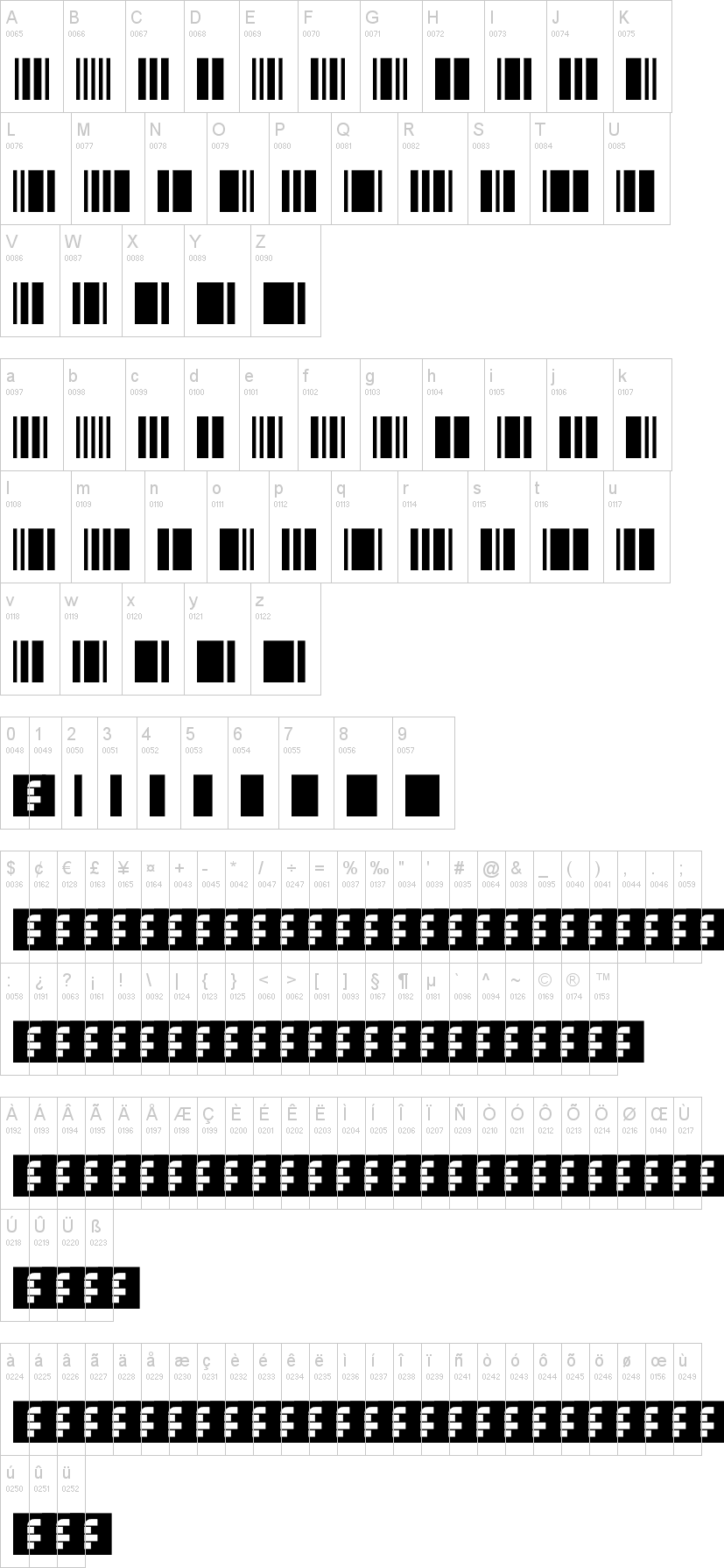 Barkode 字体字形表