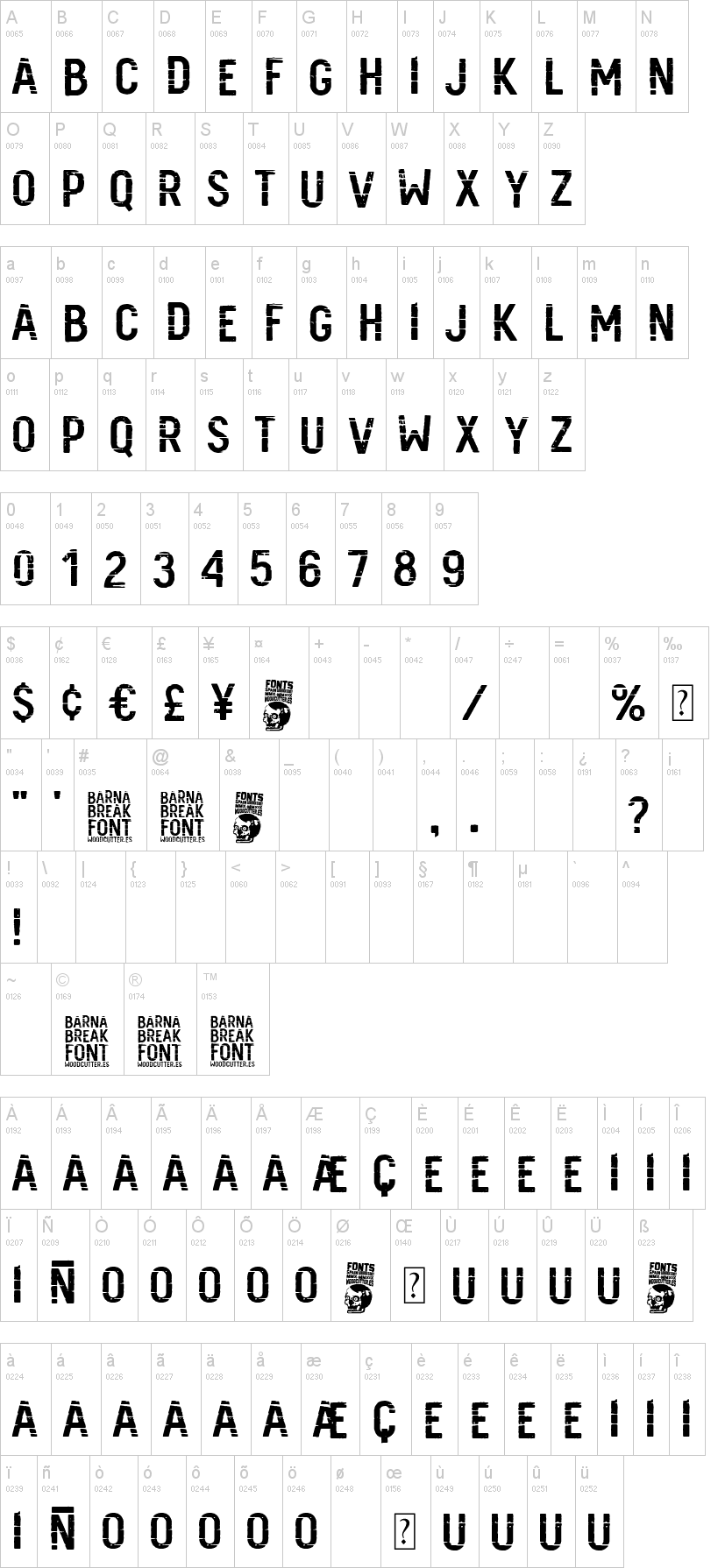 Barna Break 字体字形表