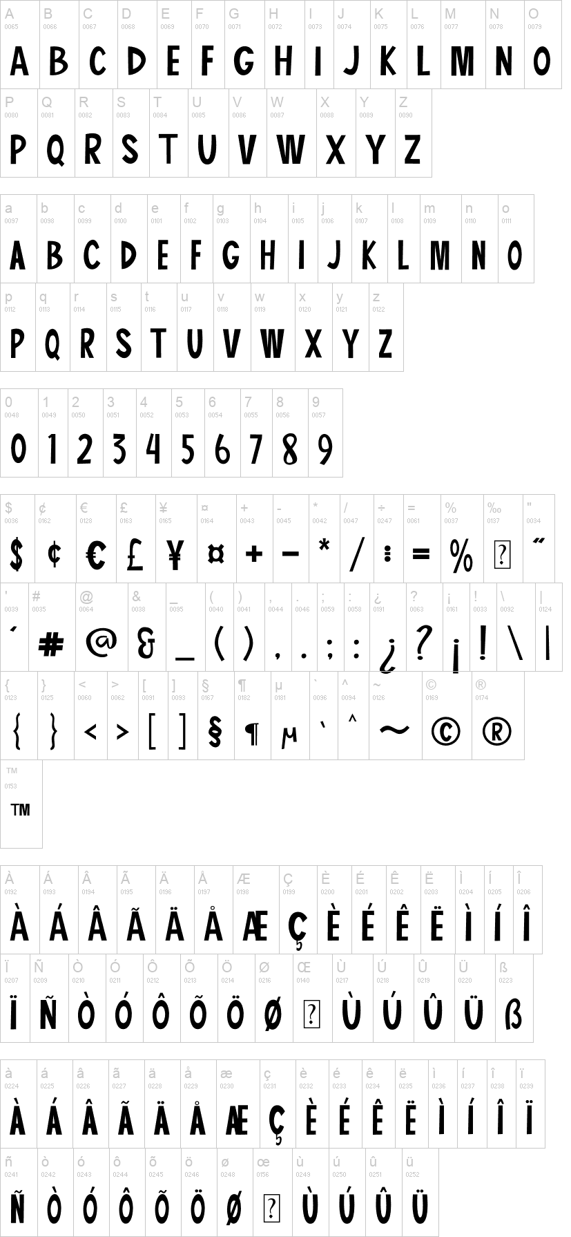 Barroomba 字体字形表