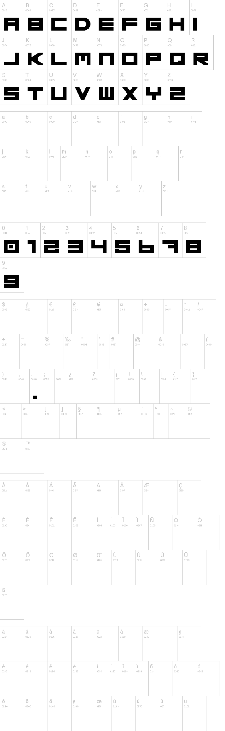 B�sica 字体字形表