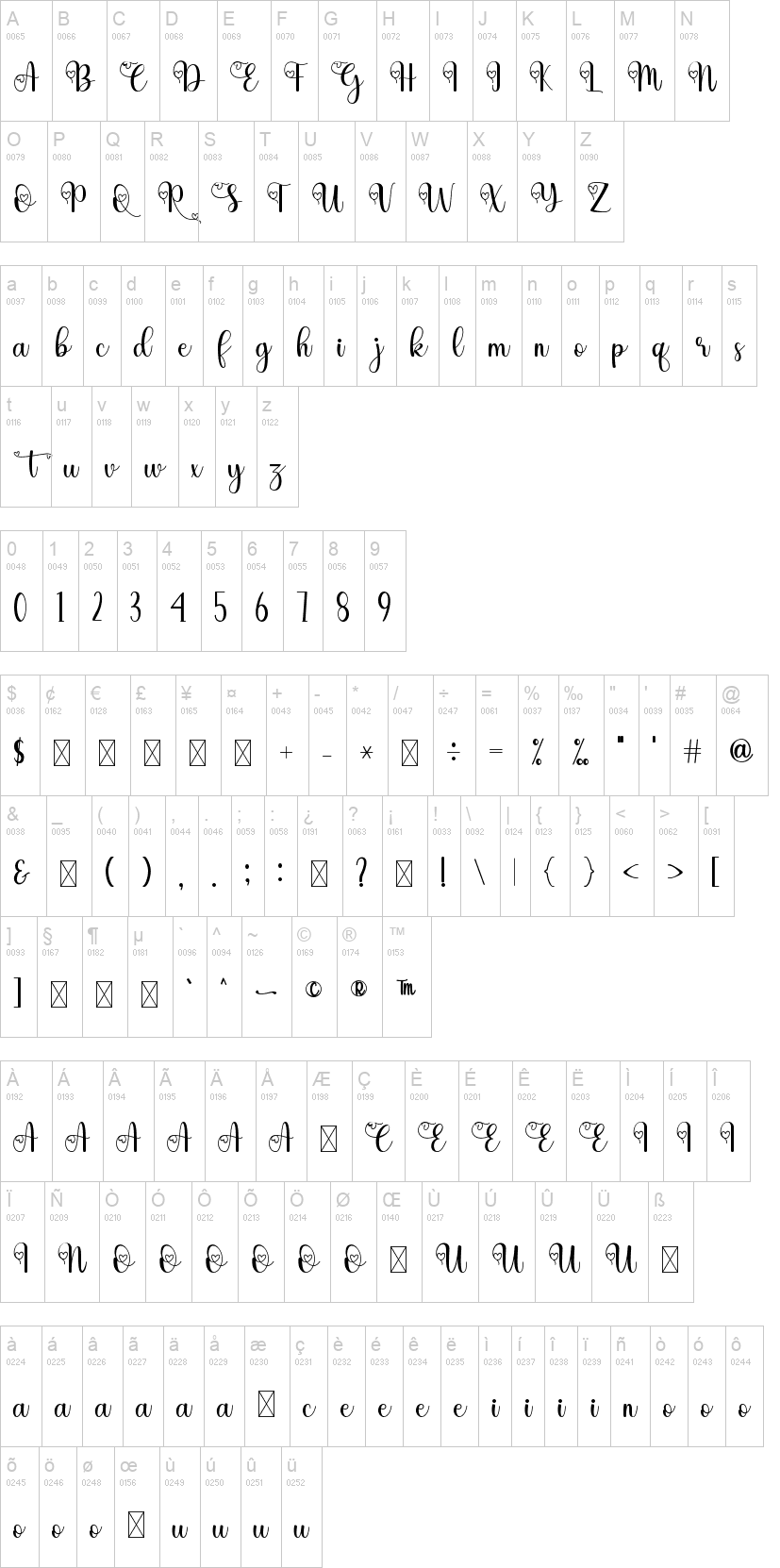 Beauty 字体字形表