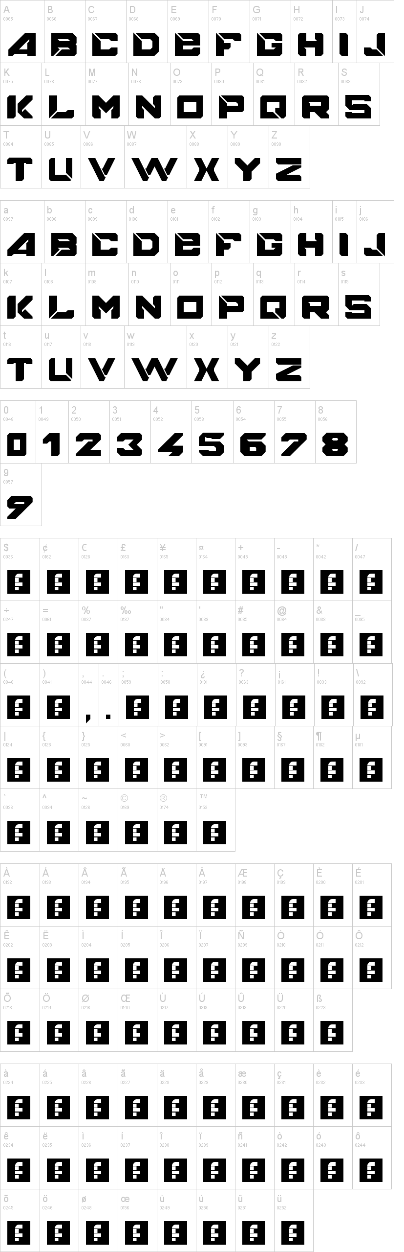 Bigmacca 字体字形表