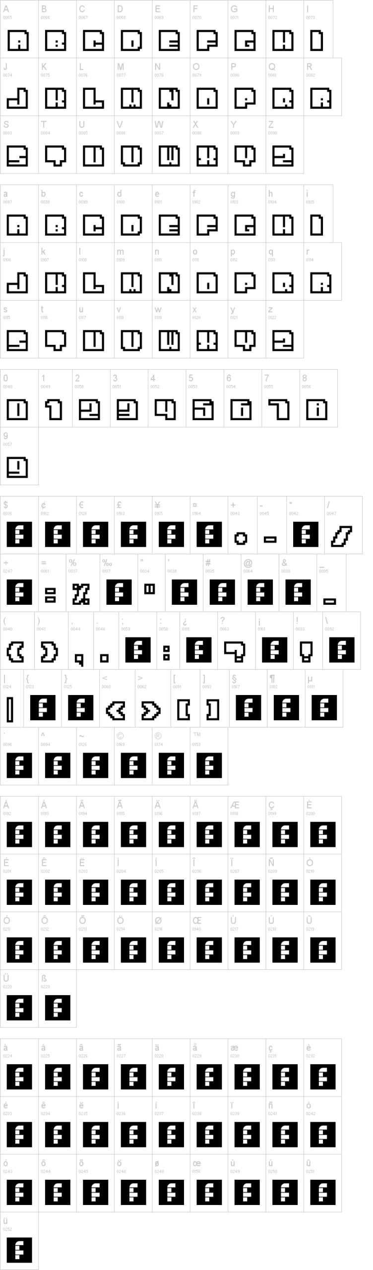 Bit Outline 字体字形表
