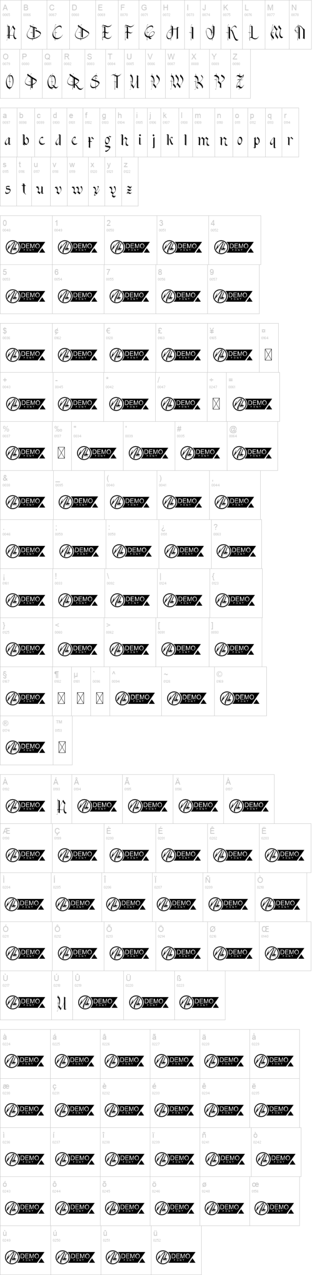 Black Gothics 字体字形表