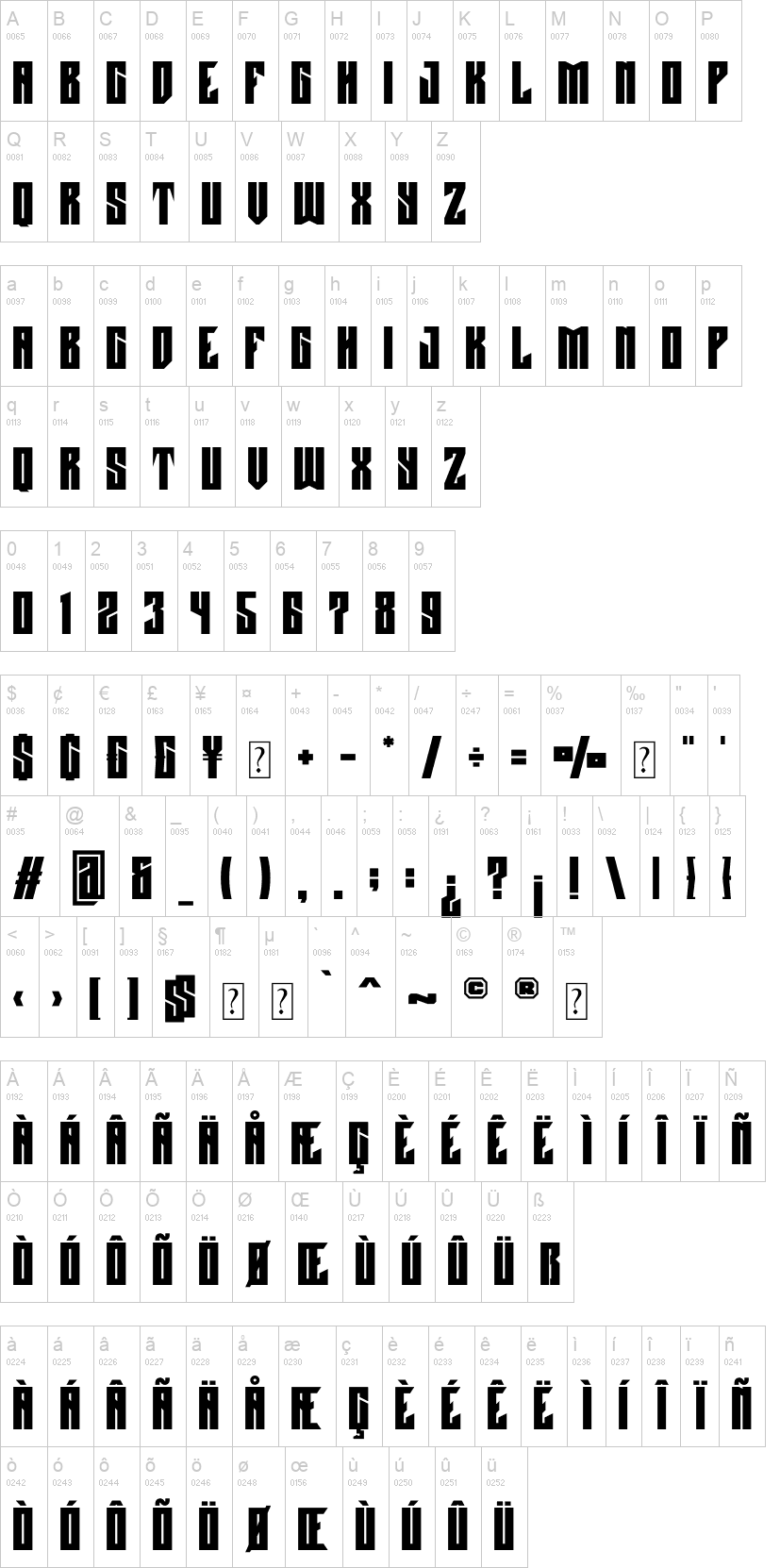 Black Mustang 字体字形表