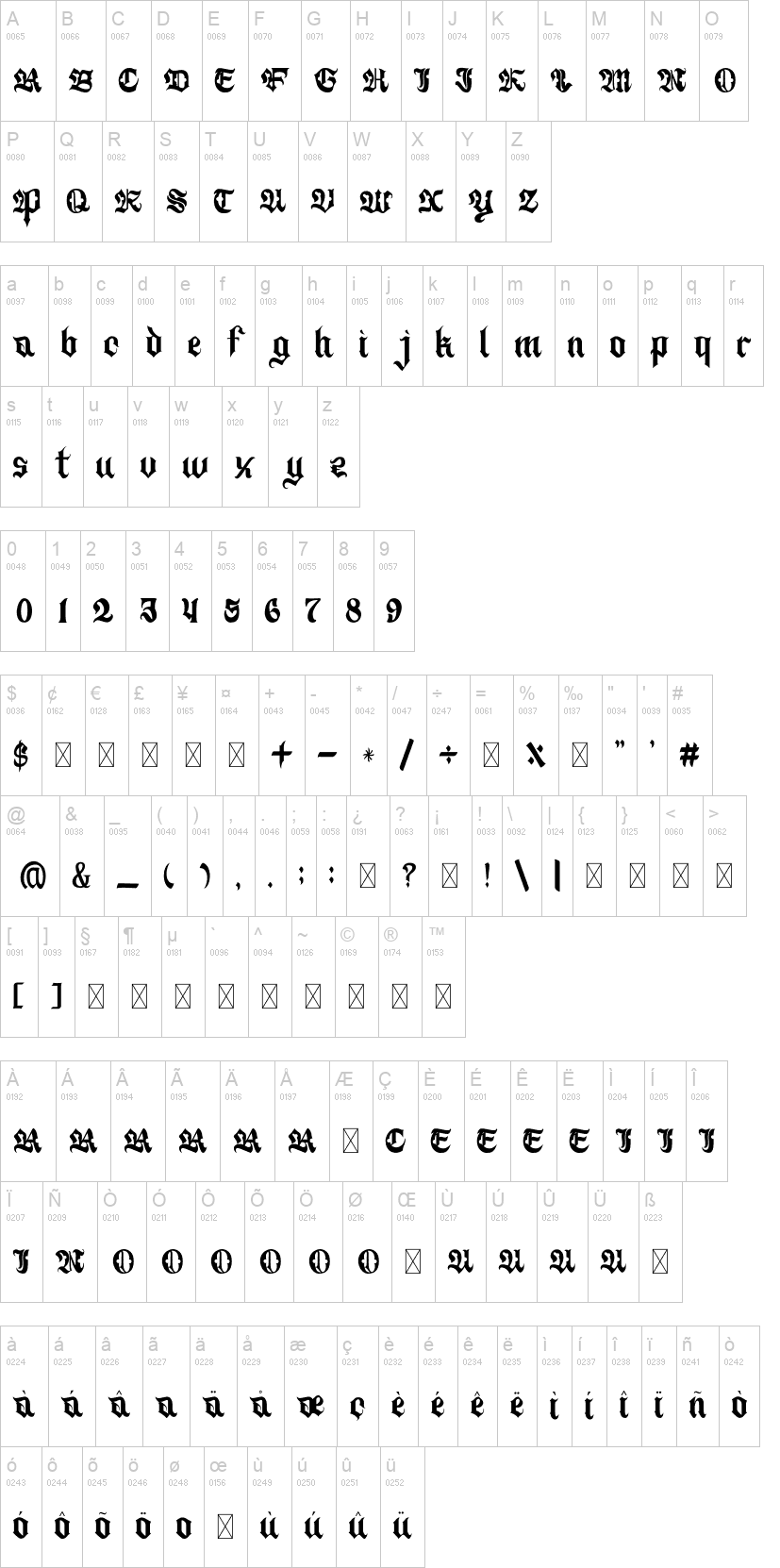 Black Record 字体字形表