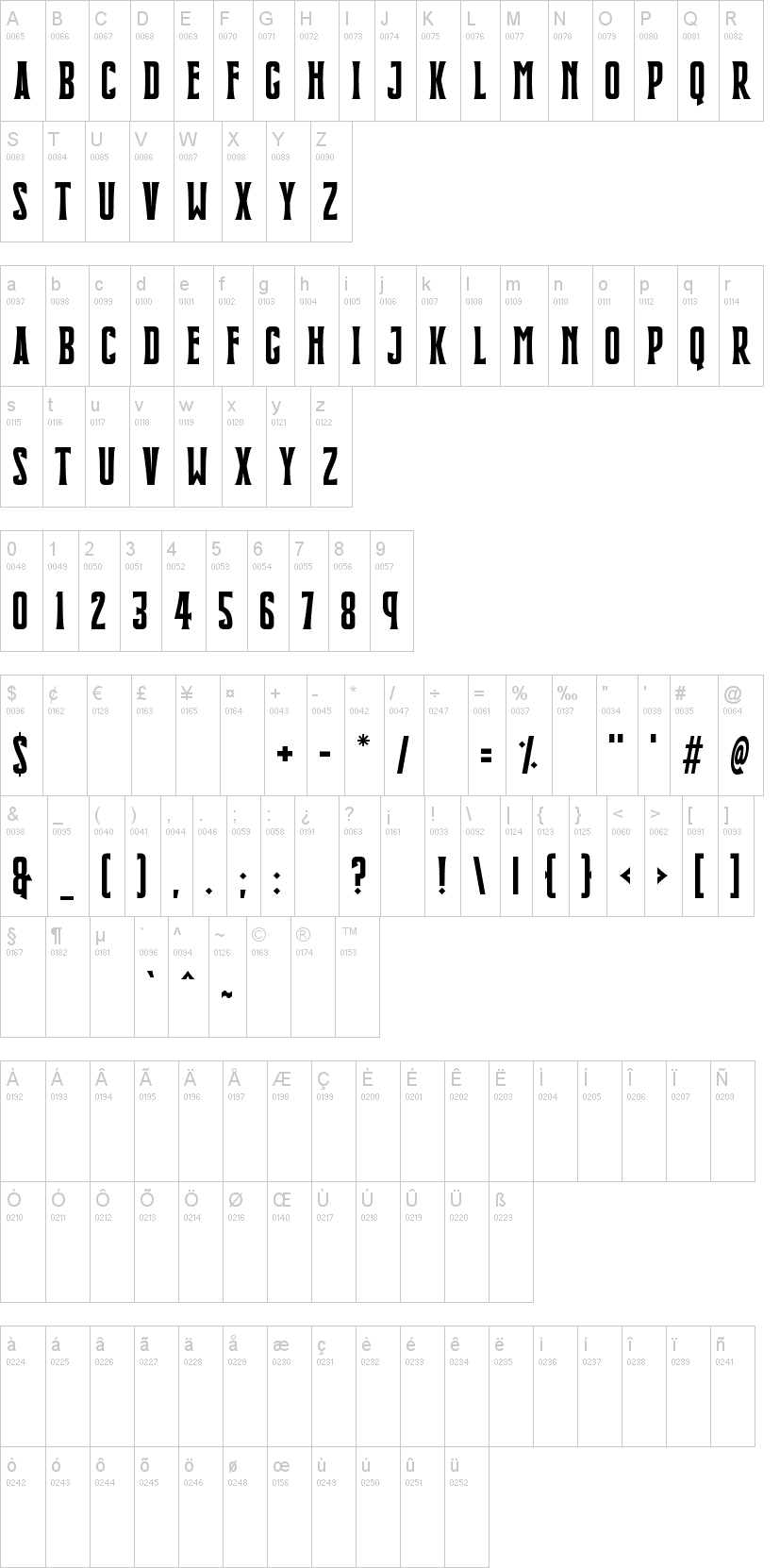 Blackmoon Quest 字体字形表