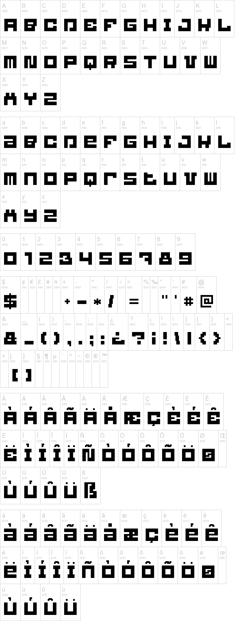 Blockbit 字体字形表