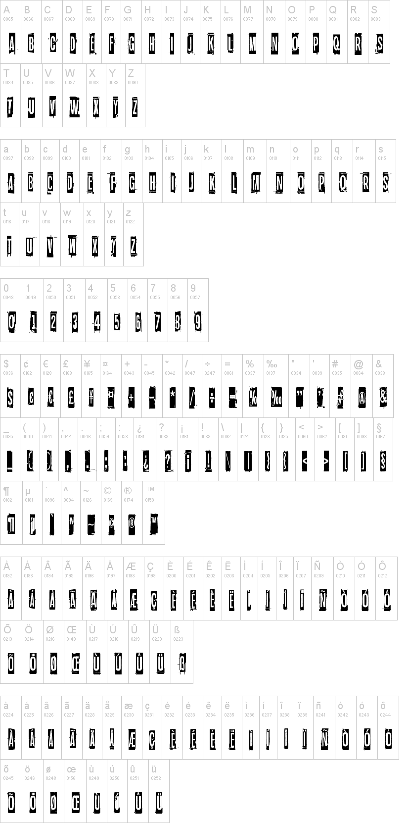 Blockheads 字体字形表