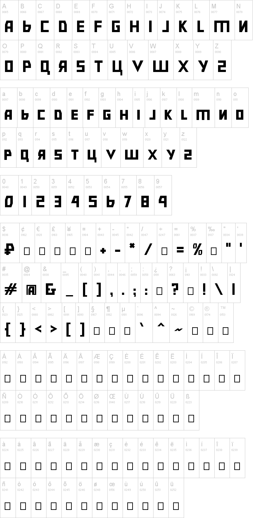 Bolshevik 字体字形表