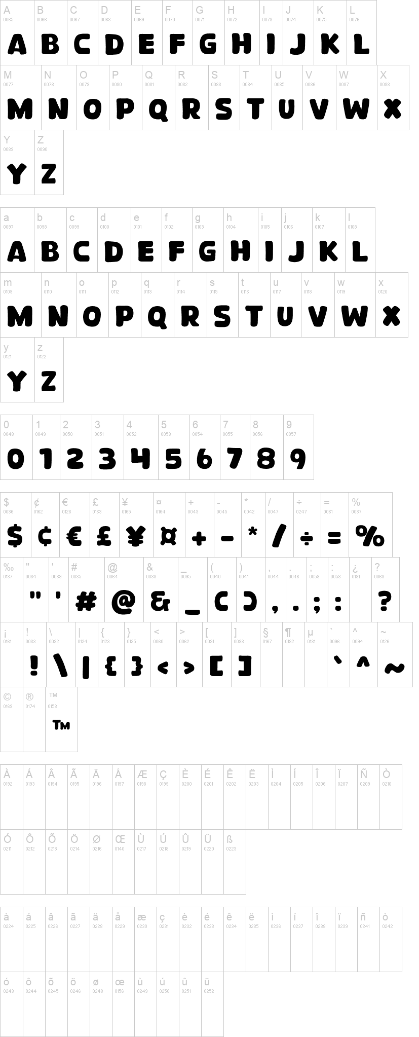 Boohong 字体字形表