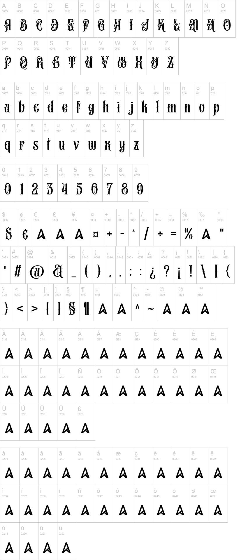 Brick Stone 字体字形表