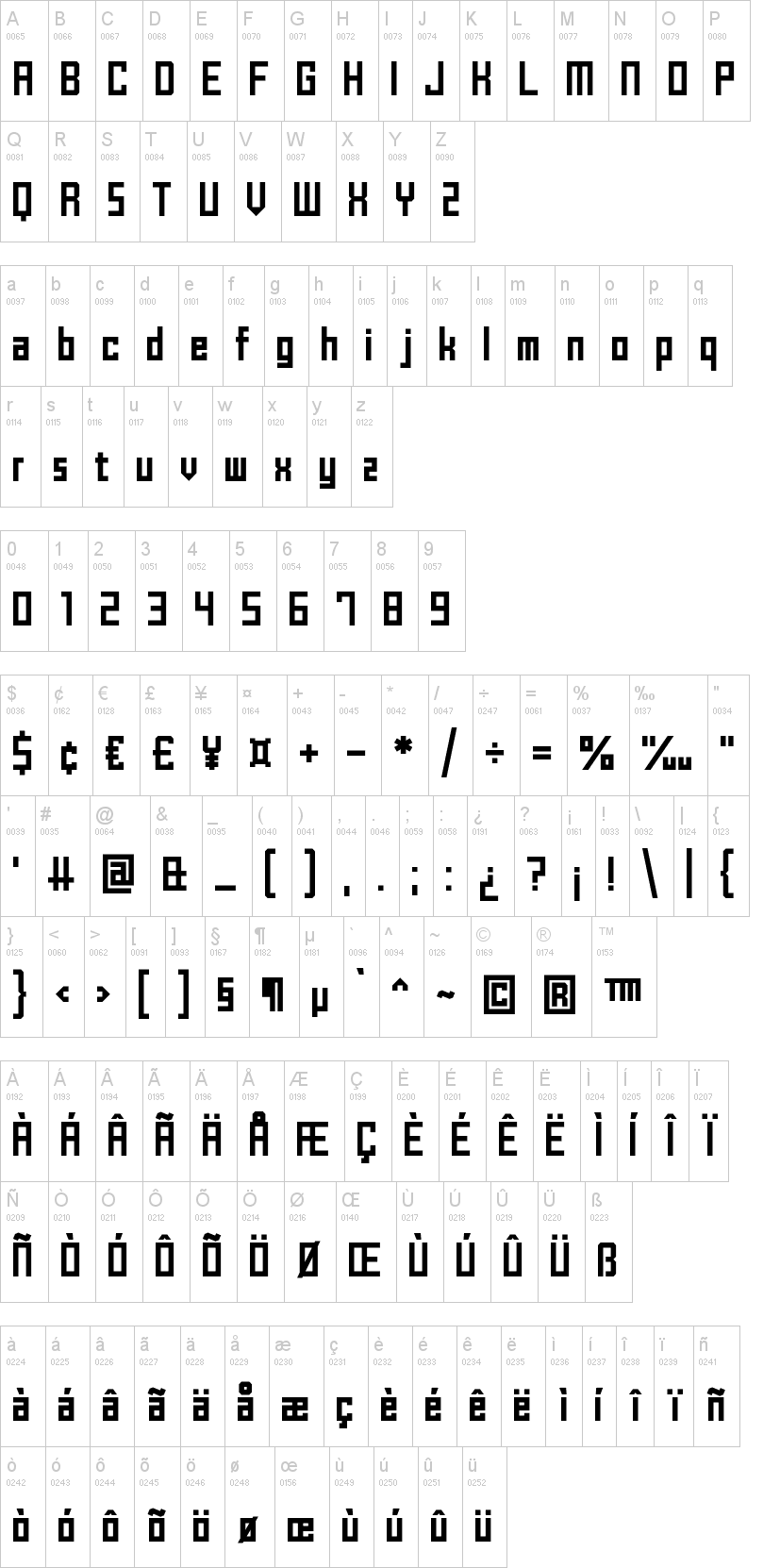 Brick Shapers 字体字形表
