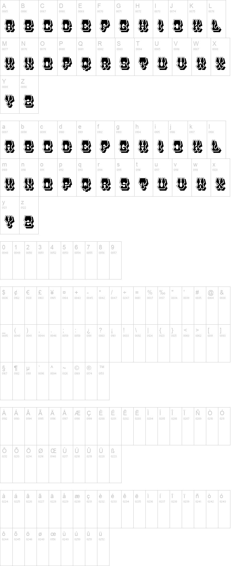 Bright Power 字体字形表