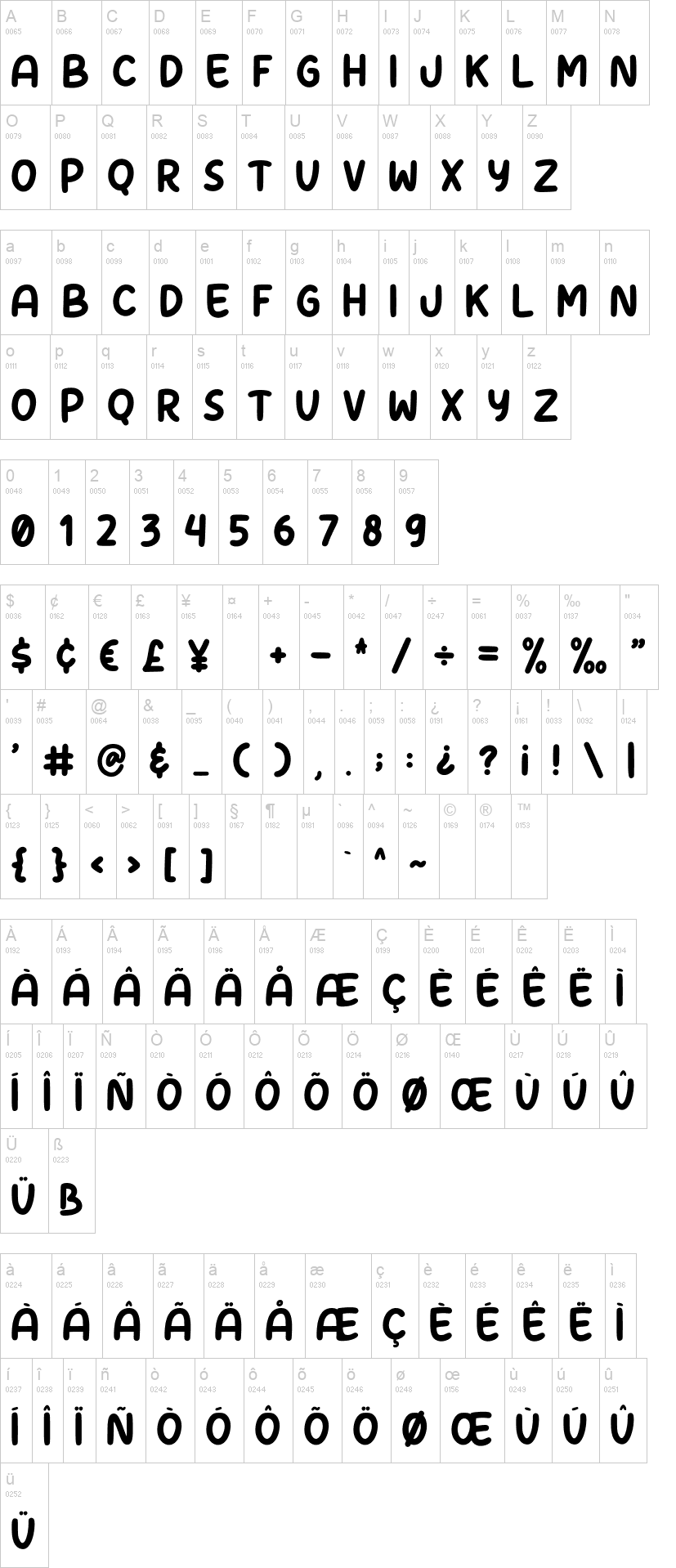 Broom 字体字形表