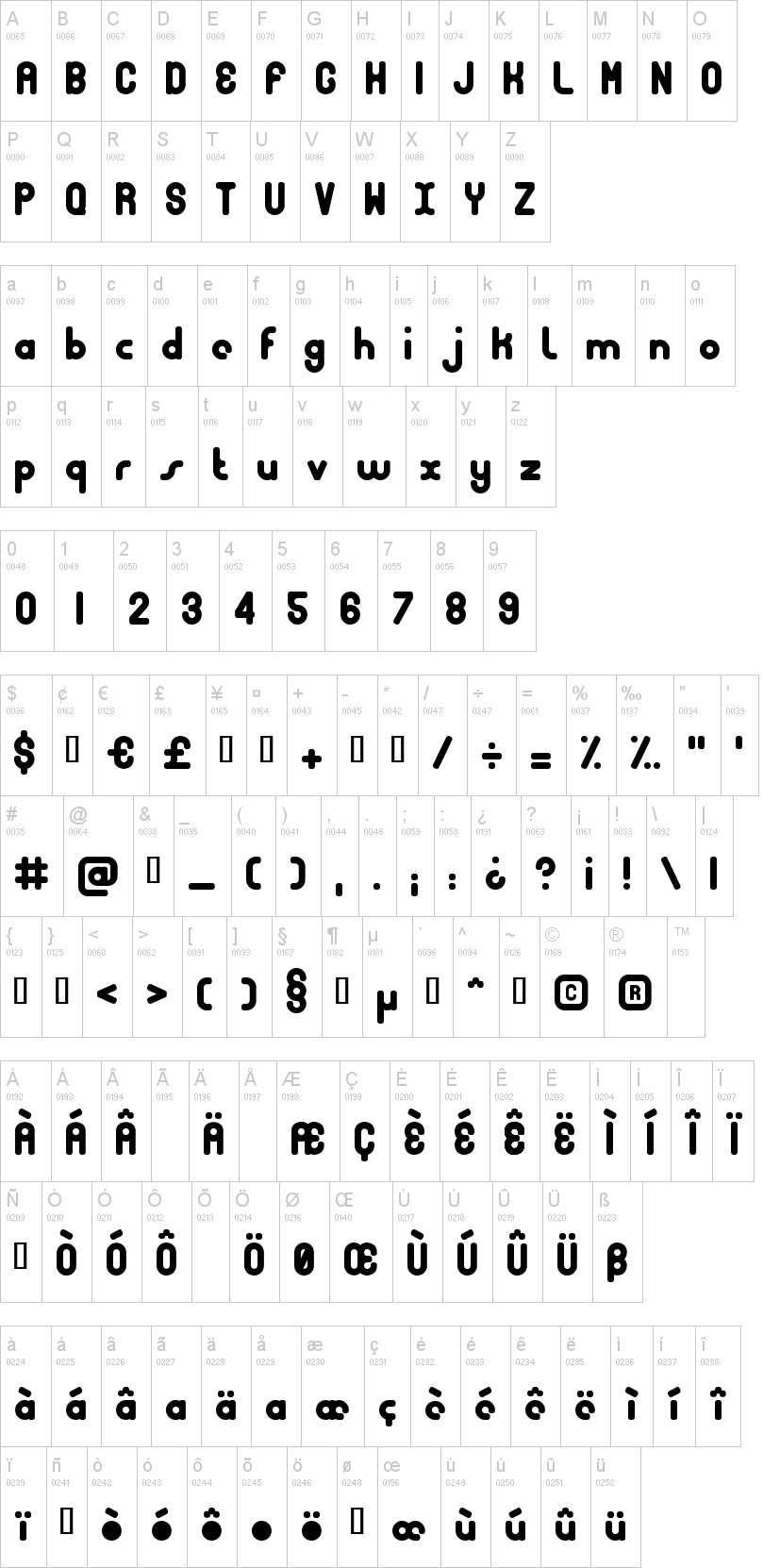 Bubble Club 字体字形表