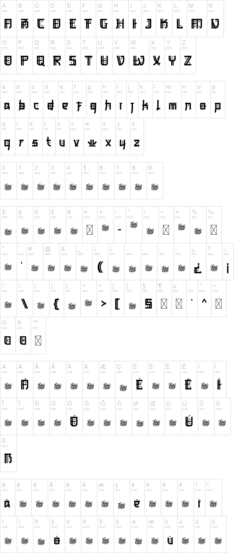 Bukama 字体字形表