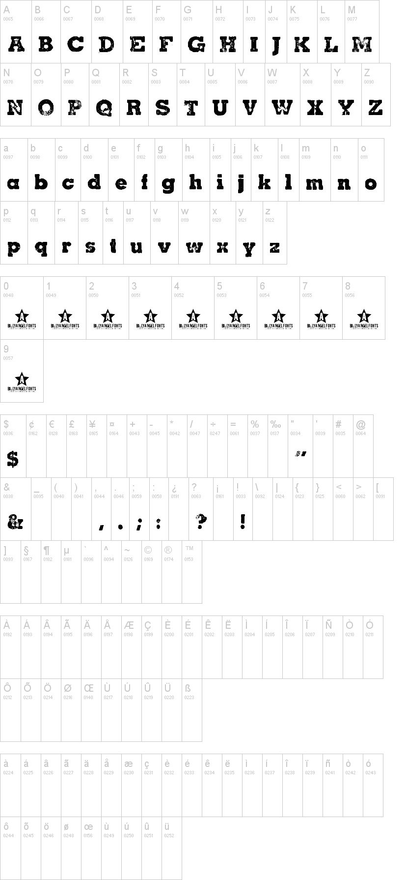Cacha 字体字形表