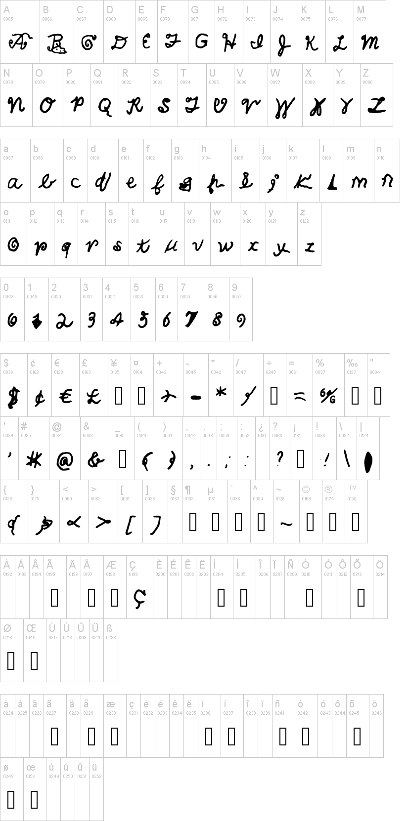 Calebs Cool Handwriting 字体字形表