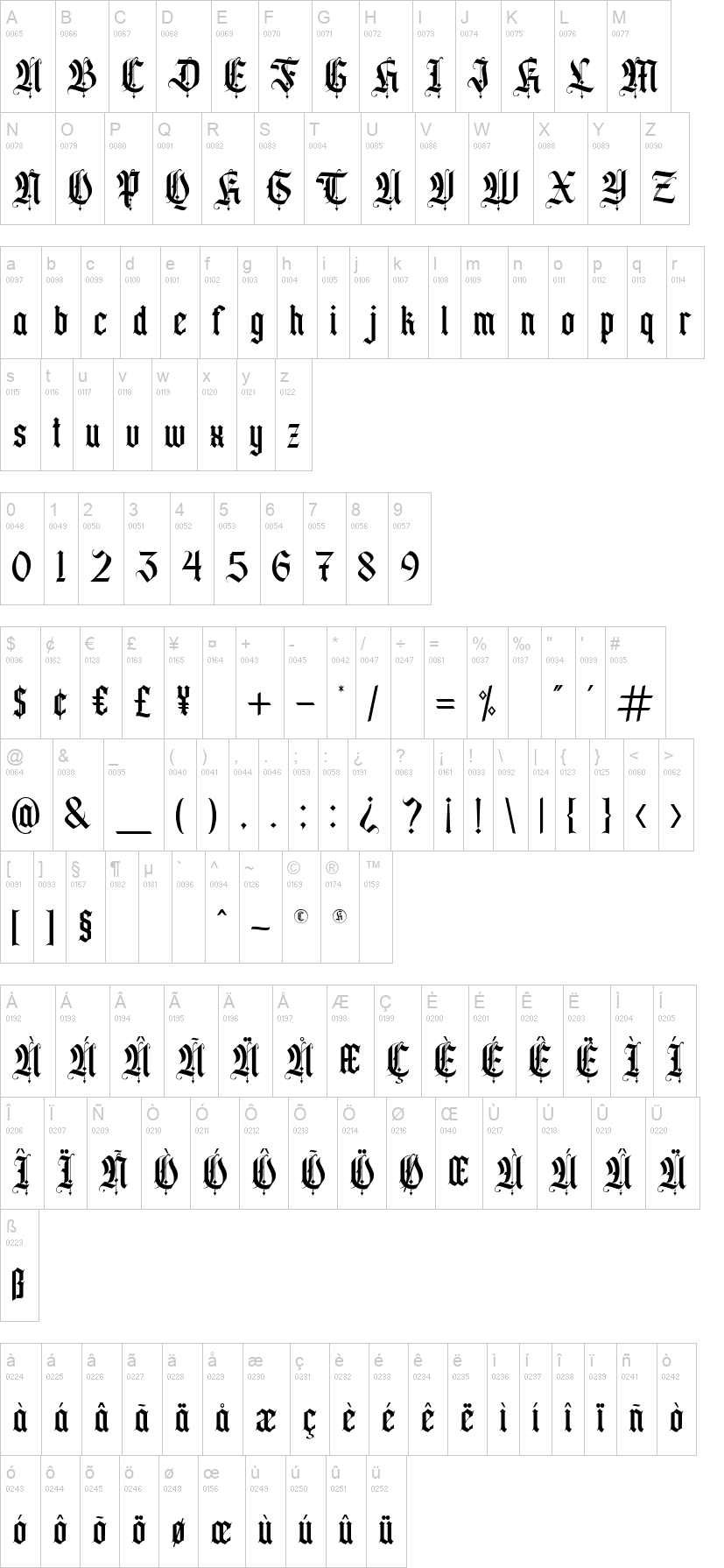 California Sun 字体字形表