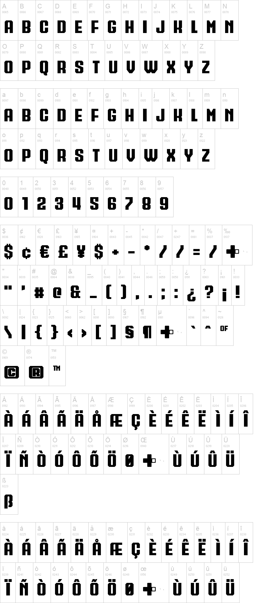 Call of Ops Duty II 字体字形表