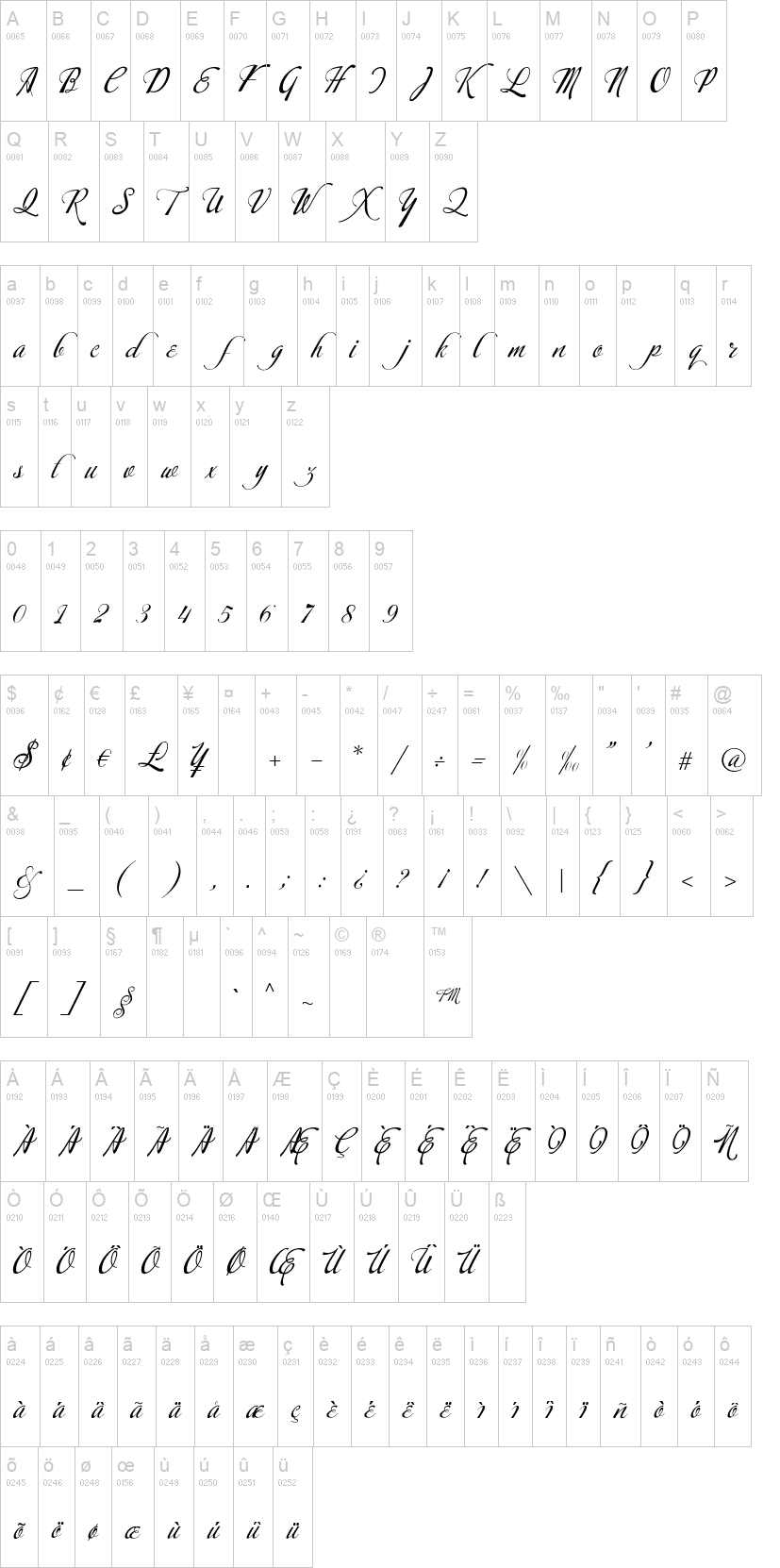 Calligraphy 字体字形表