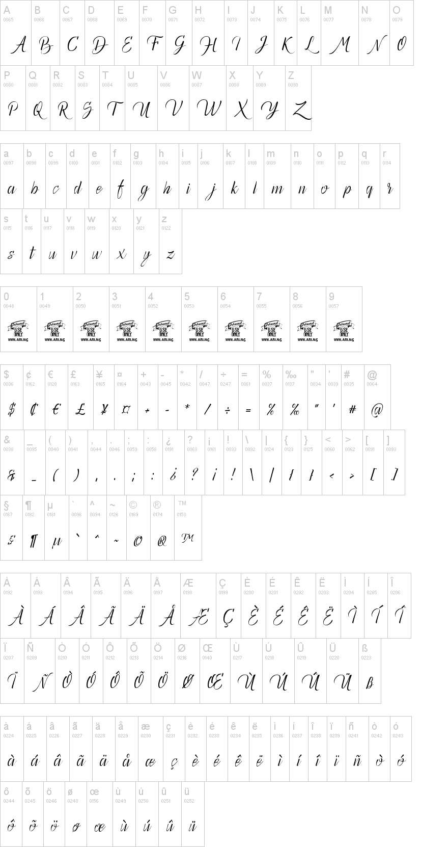 Canela Bark 字体字形表