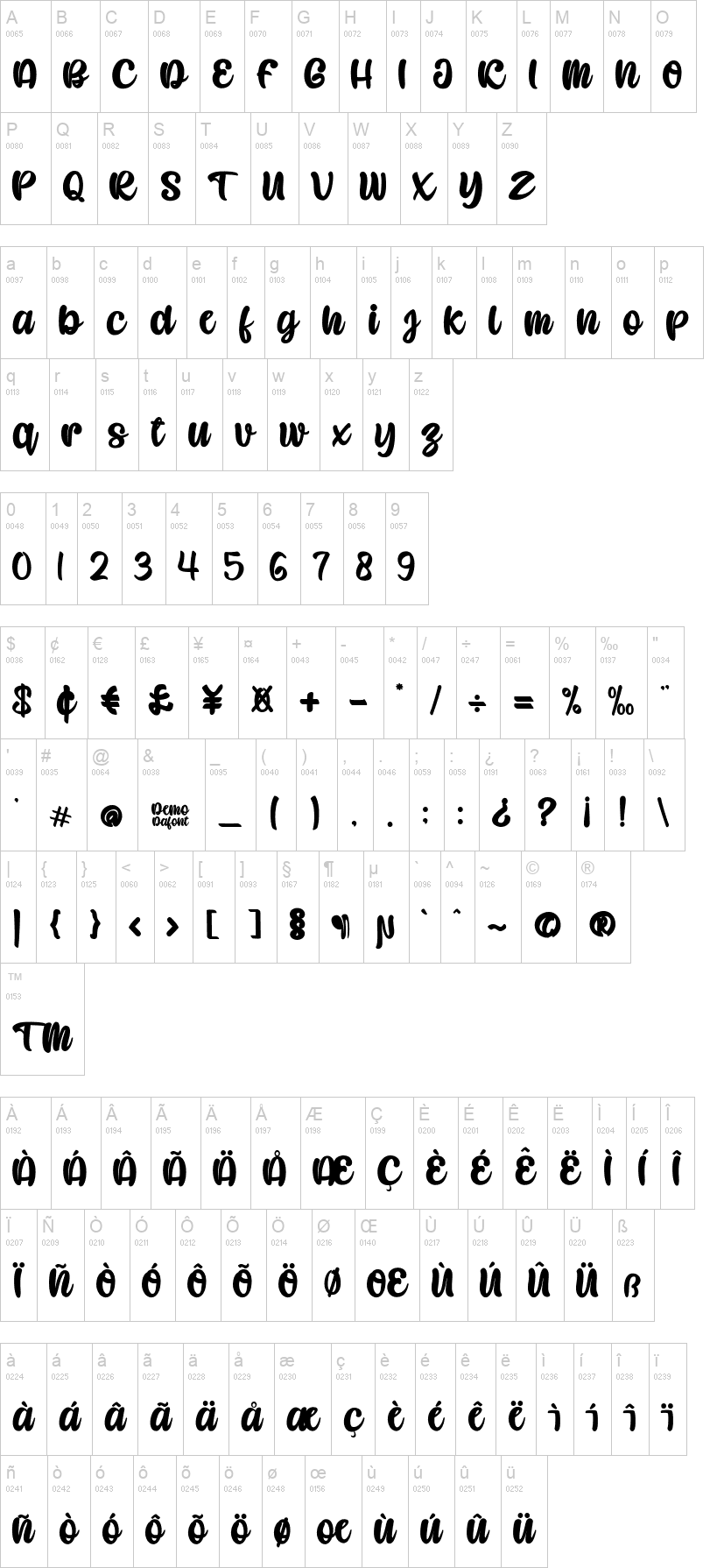 Caramel Candy 字体字形表