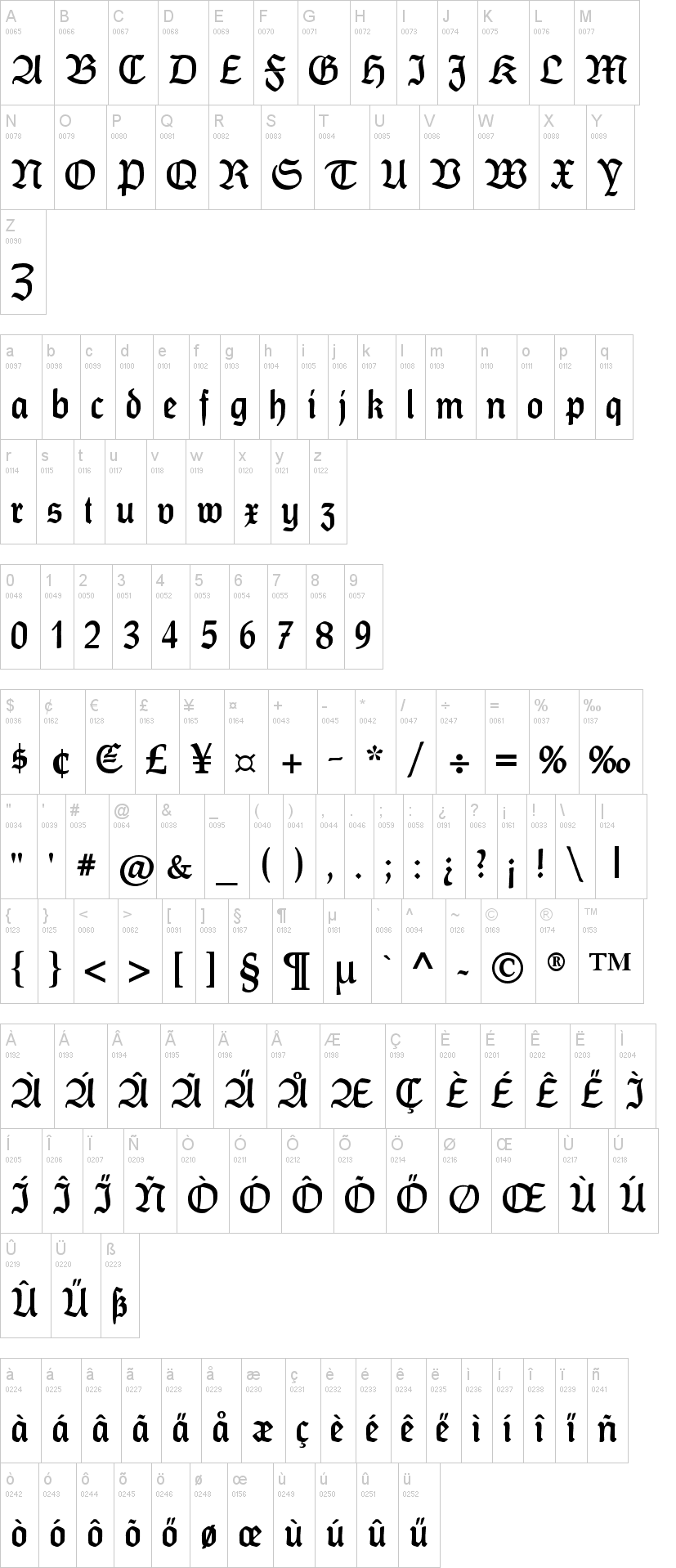 CAT Franken Deutsch 字体字形表