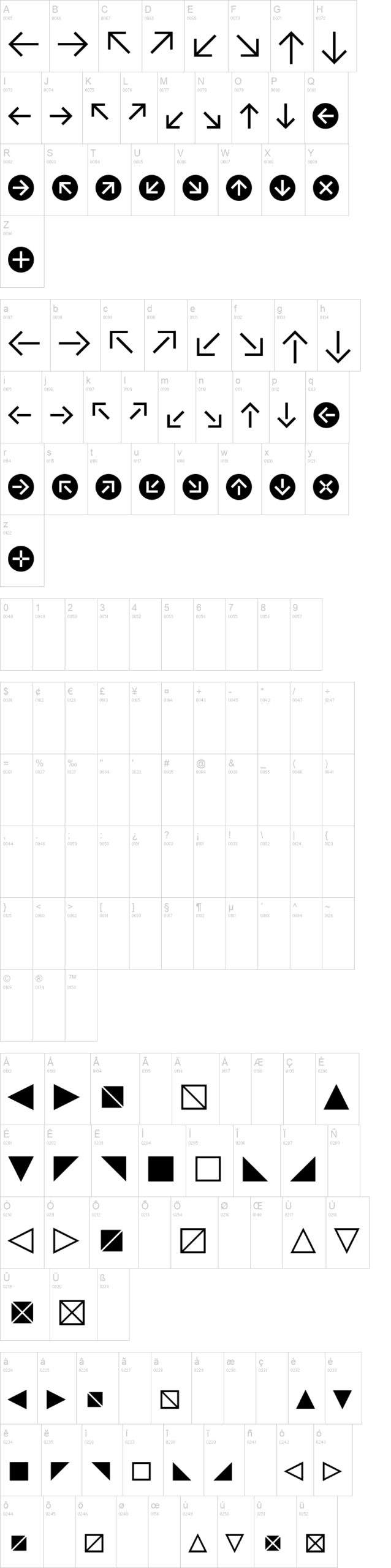 CAT Pfeile 字体字形表
